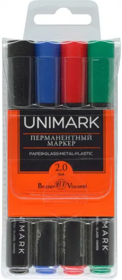 Маркеры перманентные "UniMark", 4 цвета