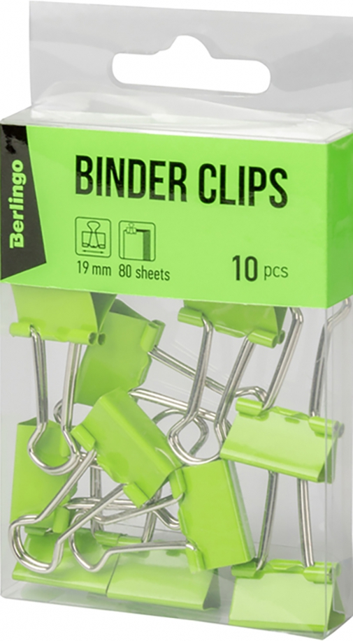 Зажимы для бумаг "Berlingo", 19 мм, зеленые, 10 штук