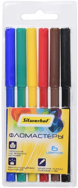 Фломастеры Silwerhof "Солнечная коллекция", вентилируемые, 6 цветов, 8 мм