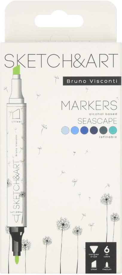 Маркеры "Sketch&Art. Морской пейзаж", двухсторонние, 3 мм, 6 цветов
