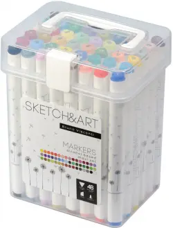 Набор двусторонних скетч маркеров "Sketch&Art", макси, в пластиковом пенале, 48 цветов