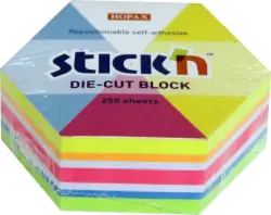Блок для записей самоклеящийся "Гексагон", неоновые цвета, 61x70 мм, 250 листов