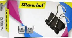 Набор зажимов для бумаг "Silwerhof", цвет: черный, 32 мм, 12 штук