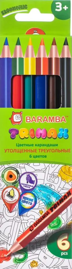Набор цветных карандашей Baramba, 6 цветов, утолщенные