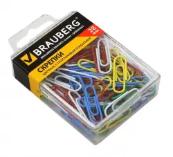 Скрепки "Brauberg", с пластиковым покрытием, 28 мм, цветные, 100 штук