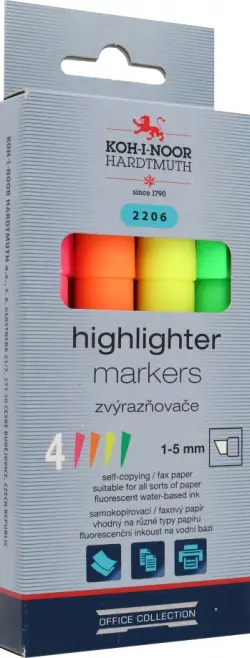 Набор маркеров-текстовыделителей, 4 цвета, скошенные, 1-5 мм