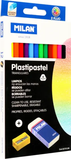 Карандаши цветные Plastipastel, 12 цветов, ластик и точилка