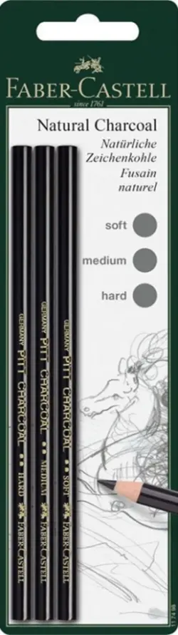 Натуральный уголь-карандаш PITT SOFT MEDIUM, HARD 3шт (117498)
