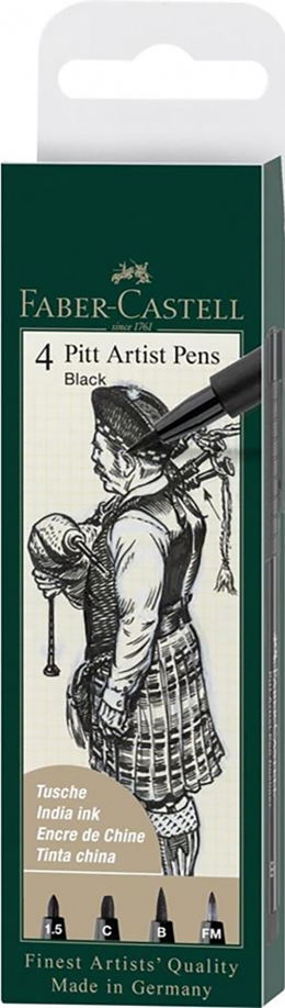 Ручки капиллярные Pitt Artist, черные, 4 штуки