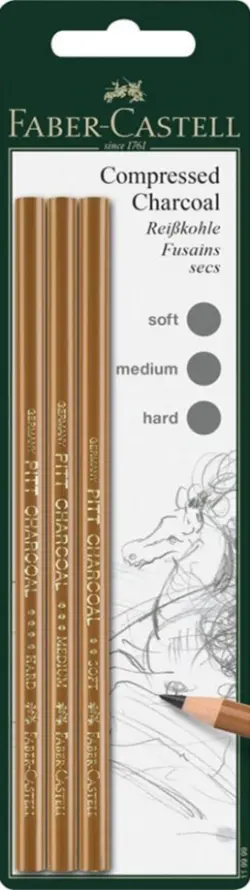 Прессованный уголь-карандаш Pitt Monochrome, soft, medium, harв, 3 штуки