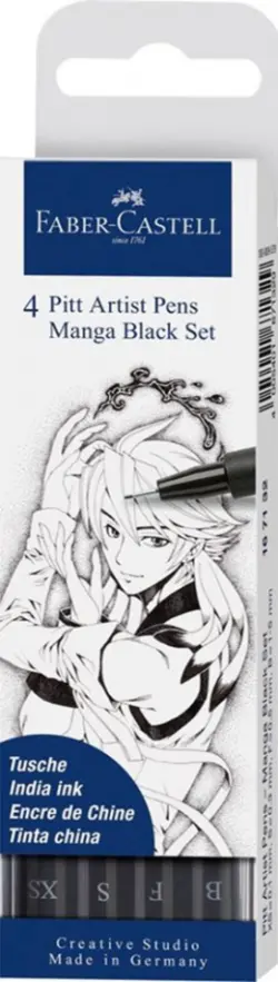 Ручки капиллярные Manga Black, чернные, 4 штуки