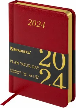 Ежедневник датированный 2024 Iguana, А6, 168 листов, красный