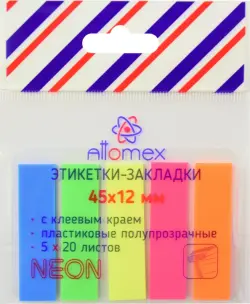 Этикетки-закладки Neon, 45x12 мм, 5 цветов