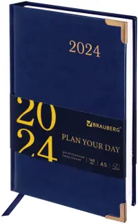 Ежедневник датированный на 2024 год Senator, синий, А5