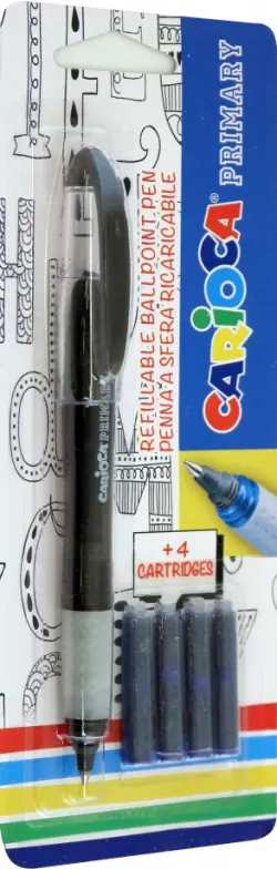 Ручка шариковая Primary + 4 сменный картриджа, синяя