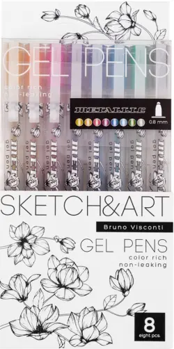 Набор гелевых ручек Sketch&Art. Uni Write. Metallic, 8 штук