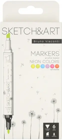 Набор двусторонних скетч-маркеров Sketch&Art, 6 неоновых цветов