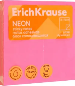 Блок самоклеящийся бумажный Neon, 100 листов, розовый