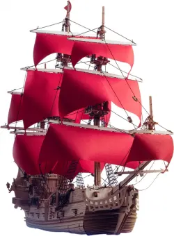Сборная модель из дерева Корабль Утренняя Звезда, красные паруса