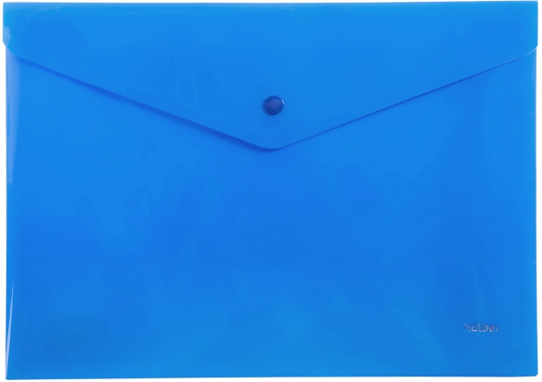 Папка-конверт на кнопке, А4, 180 мкм, синяя