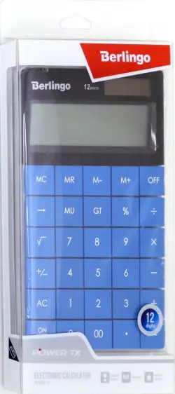 Калькулятор настольный, 12 разрядов, двойное питание, 165x105x13 мм, синий