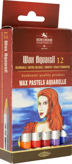 Карандаши цветные акварельные "Wax aquarell", 12 цветов, пастельные, восковые