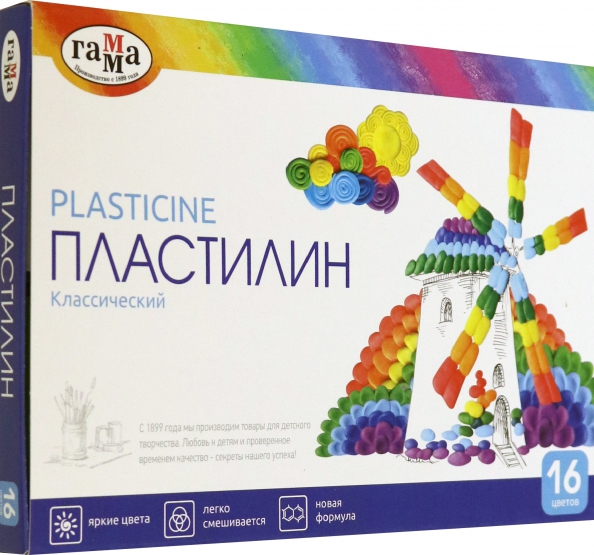 Пластилин "Классический", 16 цветов, со стеком