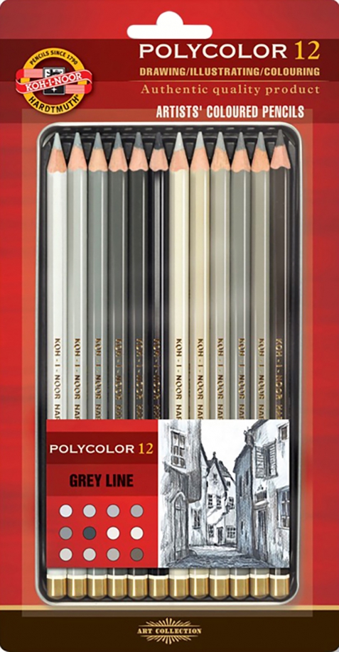 Набор цветных карандашей "Polycolor", серая гамма, 12 цветов
