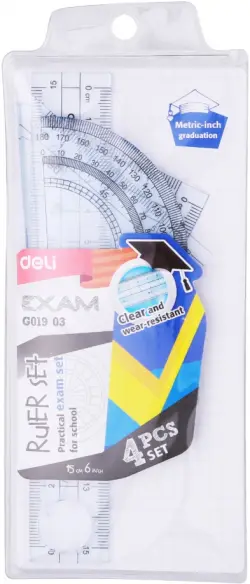 Набор линеек Deli "Exam", цвет голубой, прозрачный, 4 предмета, арт. EG01903