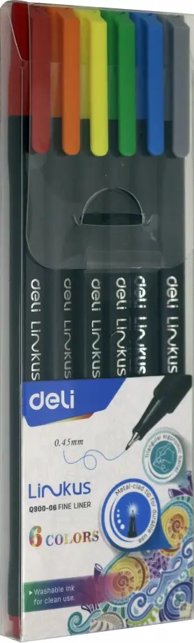 Набор капиллярных ручек Deli "LINKUS", 0,45 мм, 6 штук, цвет чернил: ассорти