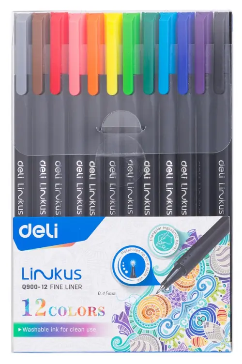 Набор капиллярных ручек Deli "LINKUS", 0,45 мм, 12 штук, цвет чернил: ассорти