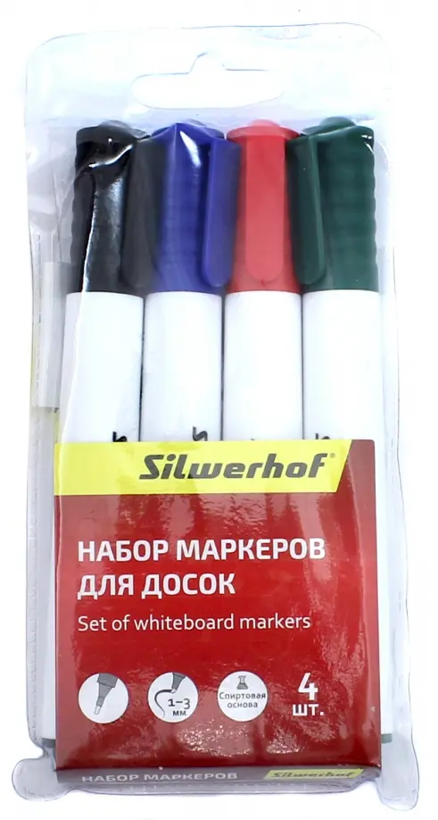 Набор маркеров для досок "Silwerhof. Prime", пулевидный, 1-3 мм, 4 цвета