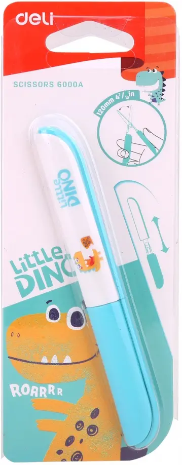 Ножницы детские "Deli. Little dino", цвет: в ассортименте, складные, 135 мм, арт. E6000A
