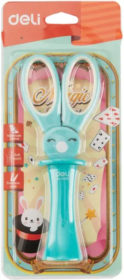 Ножницы детские "Deli. Magic Rabbit", цвет: в ассортименте, складные, 137 мм, арт. E6065