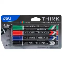 Набор маркеров перманентных "Deli. Think", 4 цвета, 2-5 мм