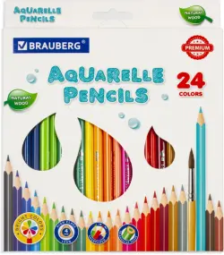 Карандаши цветные акварельные "Premium Aquarelle", 24 цвета, грифель мягкий 4 мм