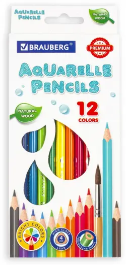 Карандаши цветные акварельные "Premium Aquarelle", 12 цветов, грифель мягкий 4 мм