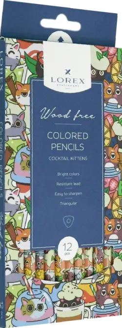 Карандаши цветные "Wood Free Cocktail kittens", 12 цветов