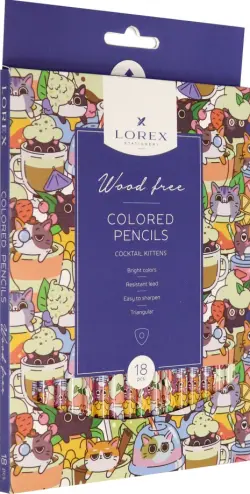 Карандаши цветные "Wood Free Cocktail kittens", 18 цветов