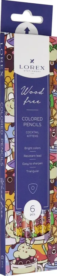 Карандаши цветные "Wood Free Cocktail kittens", 6 цветов