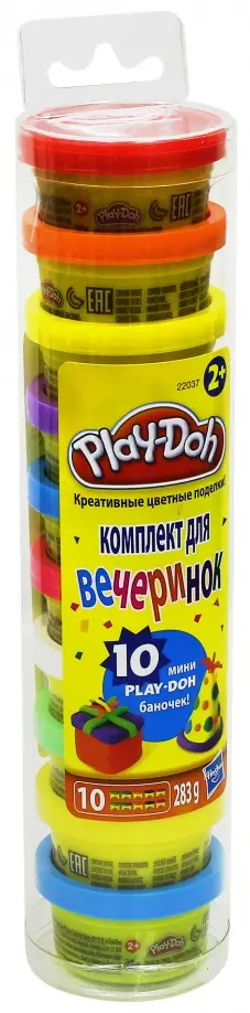 Комплект для вечеринок. Набор пластилина Play-Doh, 10 мини-баночек в тубусе