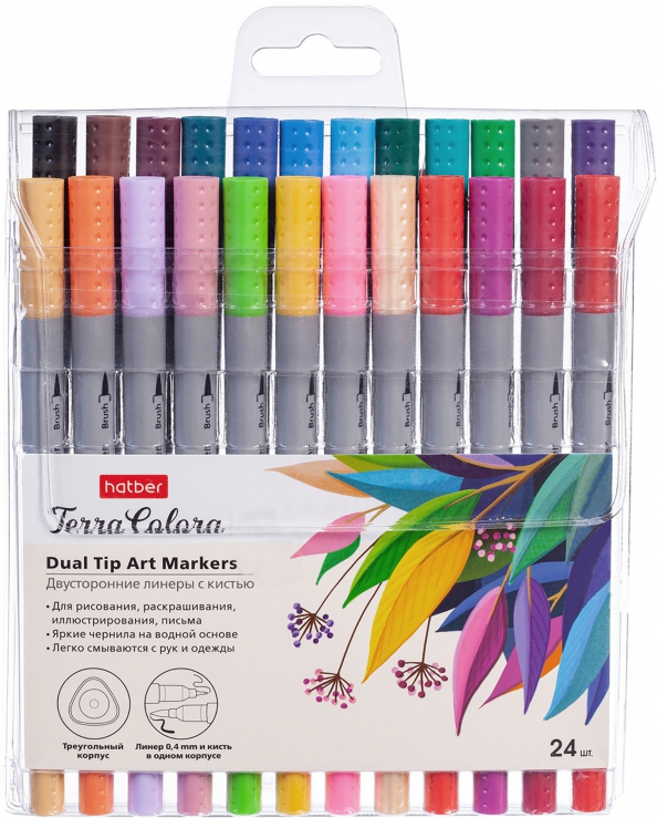 Линеры с кистью "Terra Colora", 24 цвета