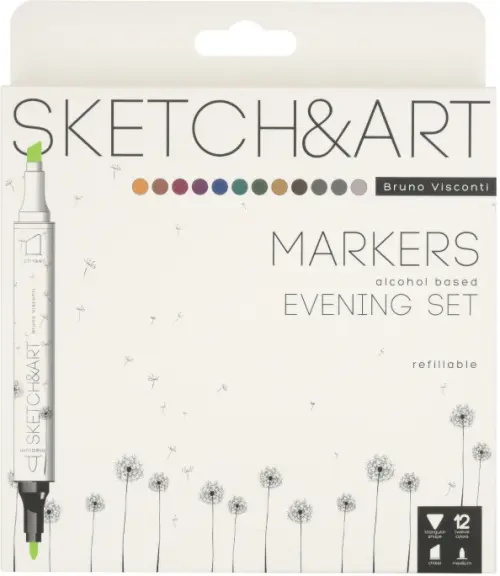 Маркеры двухсторонние "Sketch&Art. Вечерний набор", 3 мм, 12 цветов
