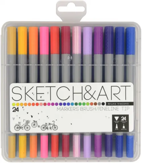 Набор двусторонних скетч маркеров (кисточка + линер) "Sketch&Art", 24 цвета