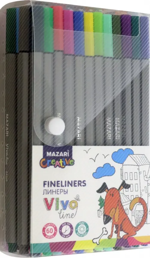 Набор линеров "Vivo line", 0,4 мм, шестигранный корпус, 60 цветов, 60 штук