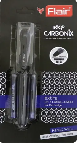 Ручка перьевая Flair "Inky Carbonix", 2 сменных картриджа, синяя, арт. 365 BL