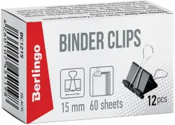 Зажимы для бумаг "Berlingo", цвет: черный, 15 мм, 12 штук