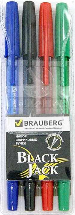 Ручки шариковые, набор 4 штуки (синий, черный, красный, зеленый) (141290)