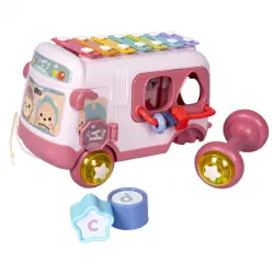 Игрушка-сортер развивающая Автобус, с ксилофоном, розовый