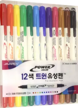 Набор перманентных маркеров Рower Colors, двусторонние, 12 цветов